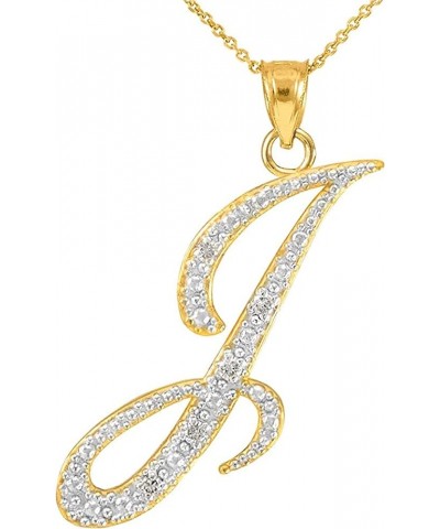 14K Yellow Gold Diamond Accented Dangling Cursive Initial A-Z Charm 4/5" Pendant Necklace (J-K Color, I1-I2 Clarity) - Choice...