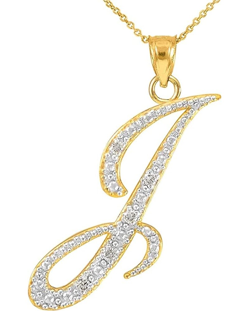 14K Yellow Gold Diamond Accented Dangling Cursive Initial A-Z Charm 4/5" Pendant Necklace (J-K Color, I1-I2 Clarity) - Choice...