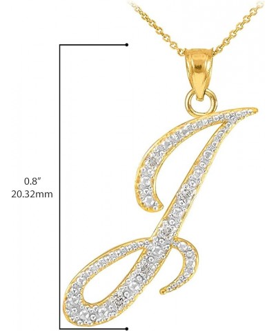 14K Yellow Gold Diamond Accented Dangling Cursive Initial A-Z Charm 4/5" Pendant Necklace (J-K Color, I1-I2 Clarity) - Choice...