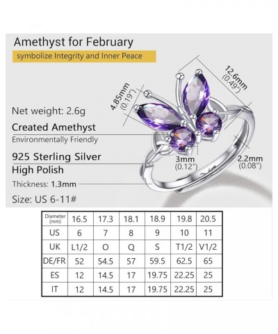 925 Sterling Silver Butterfly Rings for Women, Gorgeous Birthstone Ring, Jan-Dec Available, Adjustable Ring, Come Gift Box 02...