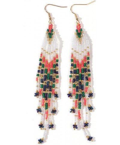 Bohemian Tassel Beaded Earrings For Women Long Fringe Drop Jewelry Handmade Trendy Gifts Pink $8.09 Earrings