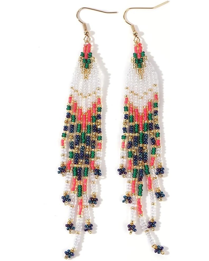 Bohemian Tassel Beaded Earrings For Women Long Fringe Drop Jewelry Handmade Trendy Gifts Pink $8.09 Earrings