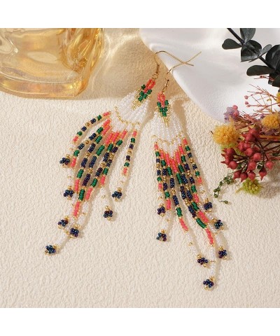 Bohemian Tassel Beaded Earrings For Women Long Fringe Drop Jewelry Handmade Trendy Gifts Pink $8.09 Earrings