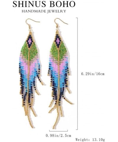 Bohemian Tassel Beaded Earrings For Women Long Fringe Drop Jewelry Handmade Trendy Gifts Pink $8.09 Earrings