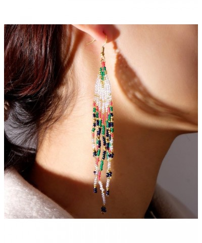 Bohemian Tassel Beaded Earrings For Women Long Fringe Drop Jewelry Handmade Trendy Gifts Pink $8.09 Earrings