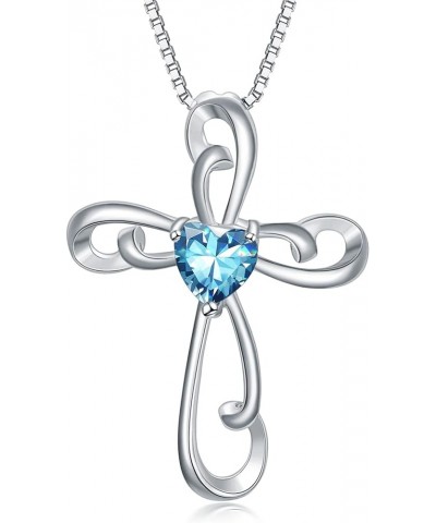 Cross Necklace for Women 925 Sterling Silver Birthstone Necklace Twisted Faith Cross Crucifix Pendant with Heart Shape Zircon...