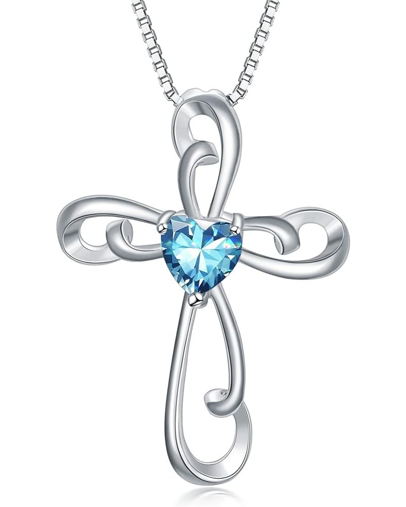 Cross Necklace for Women 925 Sterling Silver Birthstone Necklace Twisted Faith Cross Crucifix Pendant with Heart Shape Zircon...