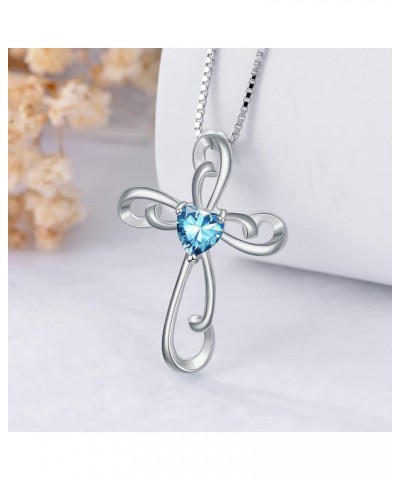 Cross Necklace for Women 925 Sterling Silver Birthstone Necklace Twisted Faith Cross Crucifix Pendant with Heart Shape Zircon...