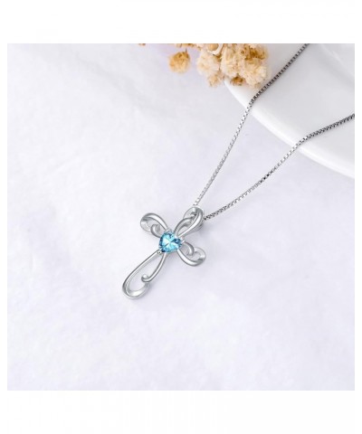 Cross Necklace for Women 925 Sterling Silver Birthstone Necklace Twisted Faith Cross Crucifix Pendant with Heart Shape Zircon...