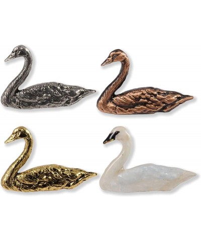 Handcrafted Swan, Loon, and Chicks Brooch Lapel Pins and Charms - Antique Pewter, Copper Plated, Gold Plated, Hand Painted, P...