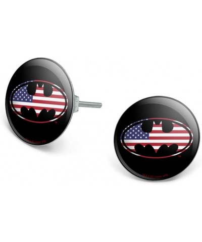 Batman USA American Flag Shield Logo Novelty Silver Plated Stud Earrings $9.71 Earrings