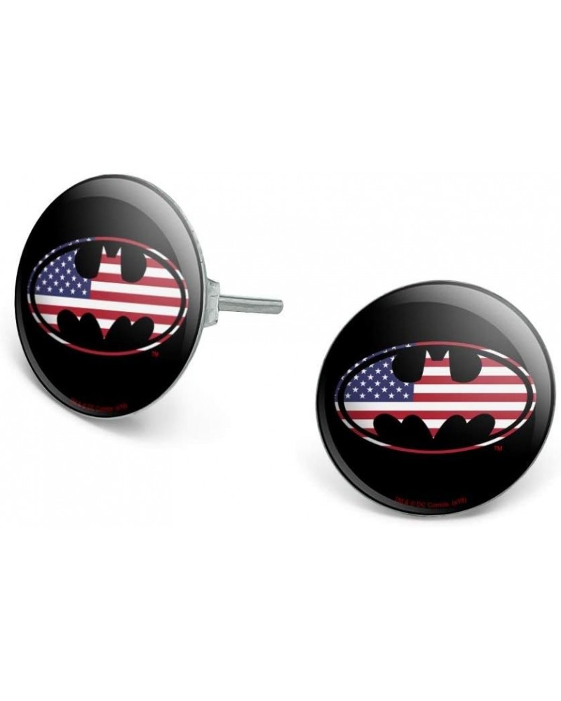 Batman USA American Flag Shield Logo Novelty Silver Plated Stud Earrings $9.71 Earrings