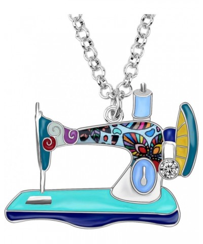 Statement Enamel Rhinestone Chain Sewing Machine Necklaces Pendant Original Design for Women Girls Jewelry Blue $8.69 Necklaces