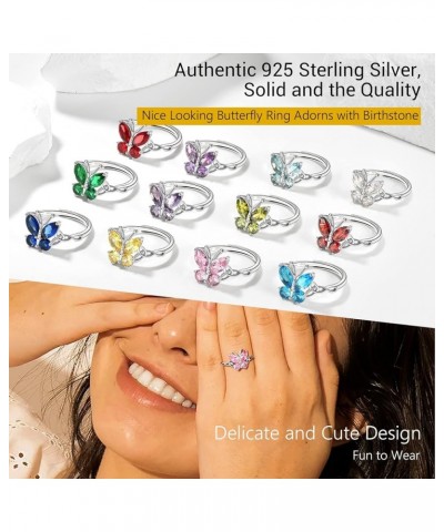 925 Sterling Silver Butterfly Rings for Women, Gorgeous Birthstone Ring, Jan-Dec Available, Adjustable Ring, Come Gift Box 02...