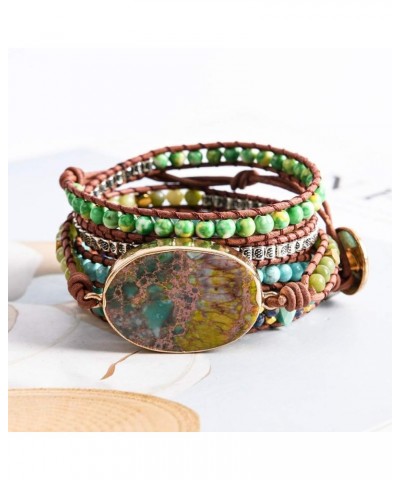 Handmade Wrap Bracelet Turquoise, Jasper & Amazonite Natural Stones Leather Charm 5 Strands Boho Bracelet jasper $10.36 Brace...