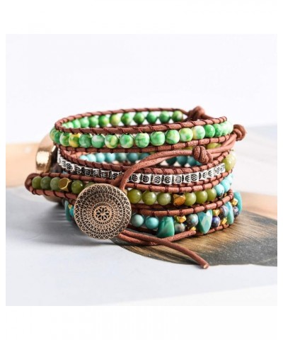 Handmade Wrap Bracelet Turquoise, Jasper & Amazonite Natural Stones Leather Charm 5 Strands Boho Bracelet jasper $10.36 Brace...