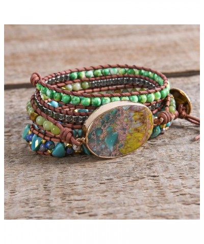 Handmade Wrap Bracelet Turquoise, Jasper & Amazonite Natural Stones Leather Charm 5 Strands Boho Bracelet jasper $10.36 Brace...