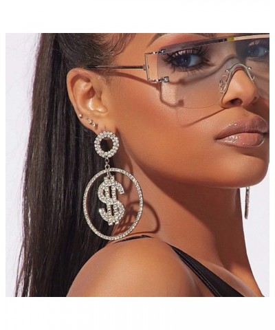 Hoop Dollar Cubic Zirconia Earrings Circle Dangle Silver Gold Statement for Women Party Dance Fashion Jewelry gold $8.69 Earr...