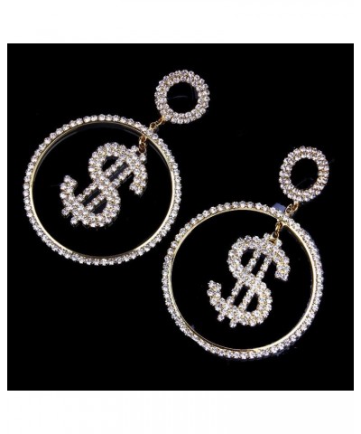 Hoop Dollar Cubic Zirconia Earrings Circle Dangle Silver Gold Statement for Women Party Dance Fashion Jewelry gold $8.69 Earr...