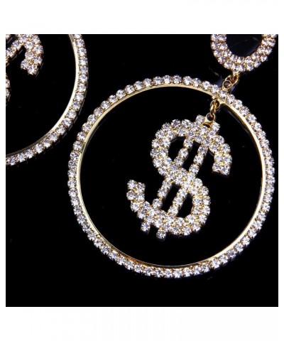 Hoop Dollar Cubic Zirconia Earrings Circle Dangle Silver Gold Statement for Women Party Dance Fashion Jewelry gold $8.69 Earr...