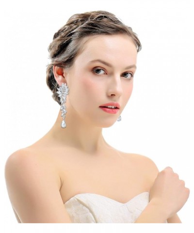 Bridal Wedding Teardrop Marquise Crystal Cluster Chandelier Dangle Earrings for Women Valentine's Day Gift A-clear $10.00 Ear...