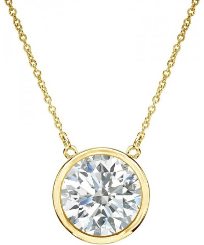 14k Yellow Gold Round Simulant CZ Solitaire Diamond Pendant Necklace (1/5-1cttw, Excellent Quality) Bezel-set, 16-inch Link C...