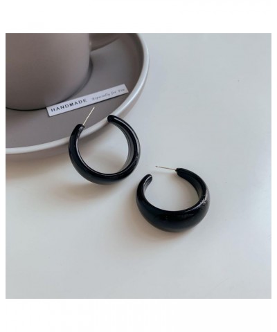 Lovely C shaped Acrylic Earrings, Candy Colored Dome Hoop Earrings for Women Girls Spring Summer Trendy Jewelry Black $5.40 E...