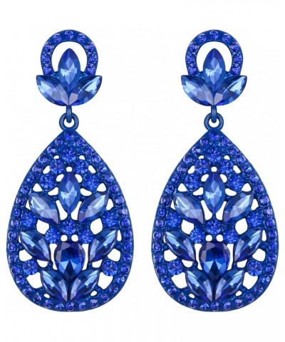 Clip On Earrings for Women Rhinestone Crystal Wedding Bridal Bohemia Teardrop Chandelier Dangle Earrings Royal Blue Color Blu...