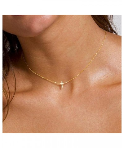 Cross Necklace for Women - 14K Gold Plated Cross Necklace Layered Gold Cross Necklace Tiny Sideway Cross Choker Necklace Gold...