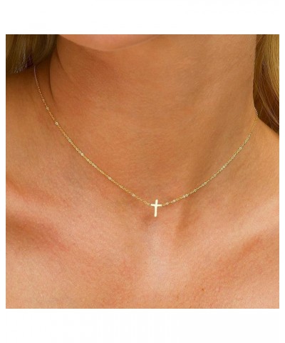 Cross Necklace for Women - 14K Gold Plated Cross Necklace Layered Gold Cross Necklace Tiny Sideway Cross Choker Necklace Gold...