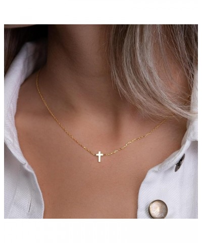 Cross Necklace for Women - 14K Gold Plated Cross Necklace Layered Gold Cross Necklace Tiny Sideway Cross Choker Necklace Gold...