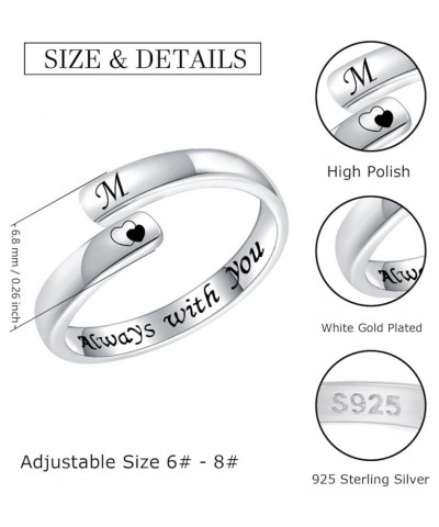 925-Sterling-Silver Initial Ring for Women - Open Letter A J K M S Ring White Gold Alphabet Ring Jewelry Birthday Gifts for G...