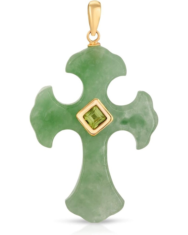 14K Yellow Gold Genuine Jade Hand Carved Cross Pendant with Gemstone Pendant Only Green Jade $92.43 Pendants