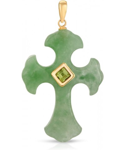 14K Yellow Gold Genuine Jade Hand Carved Cross Pendant with Gemstone Pendant Only Green Jade $92.43 Pendants