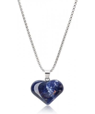 Love Heart Crystal Stone Necklace for Women Sodalite - Stainless Steel Chain 18 $11.04 Necklaces