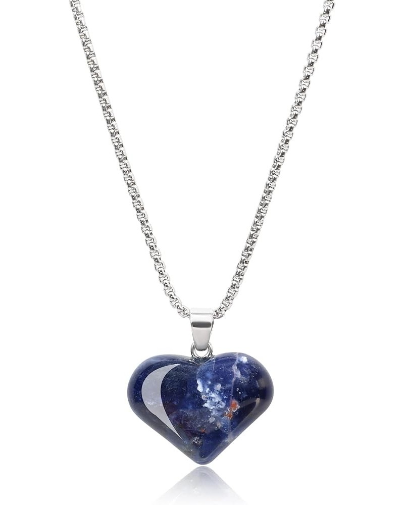 Love Heart Crystal Stone Necklace for Women Sodalite - Stainless Steel Chain 18 $11.04 Necklaces