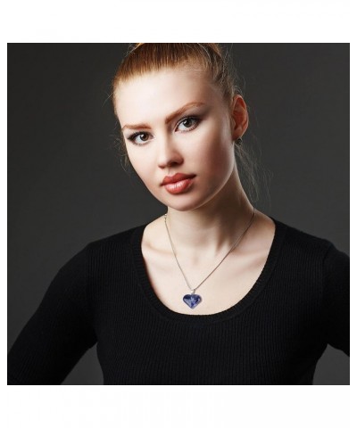 Love Heart Crystal Stone Necklace for Women Sodalite - Stainless Steel Chain 18 $11.04 Necklaces