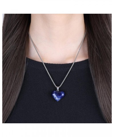 Love Heart Crystal Stone Necklace for Women Sodalite - Stainless Steel Chain 18 $11.04 Necklaces