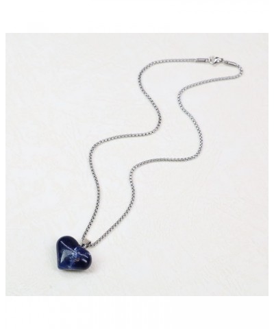 Love Heart Crystal Stone Necklace for Women Sodalite - Stainless Steel Chain 18 $11.04 Necklaces