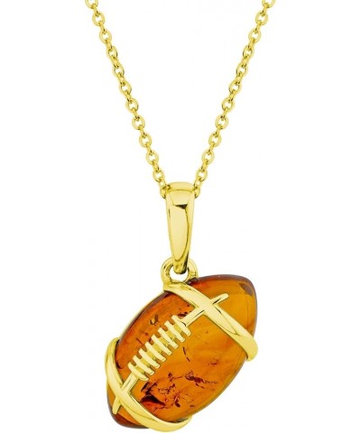 Mens Womens 925 Sterling Silver Sports Amber Pendants Necklaces 20" Chain Football Goldtone $24.96 Necklaces