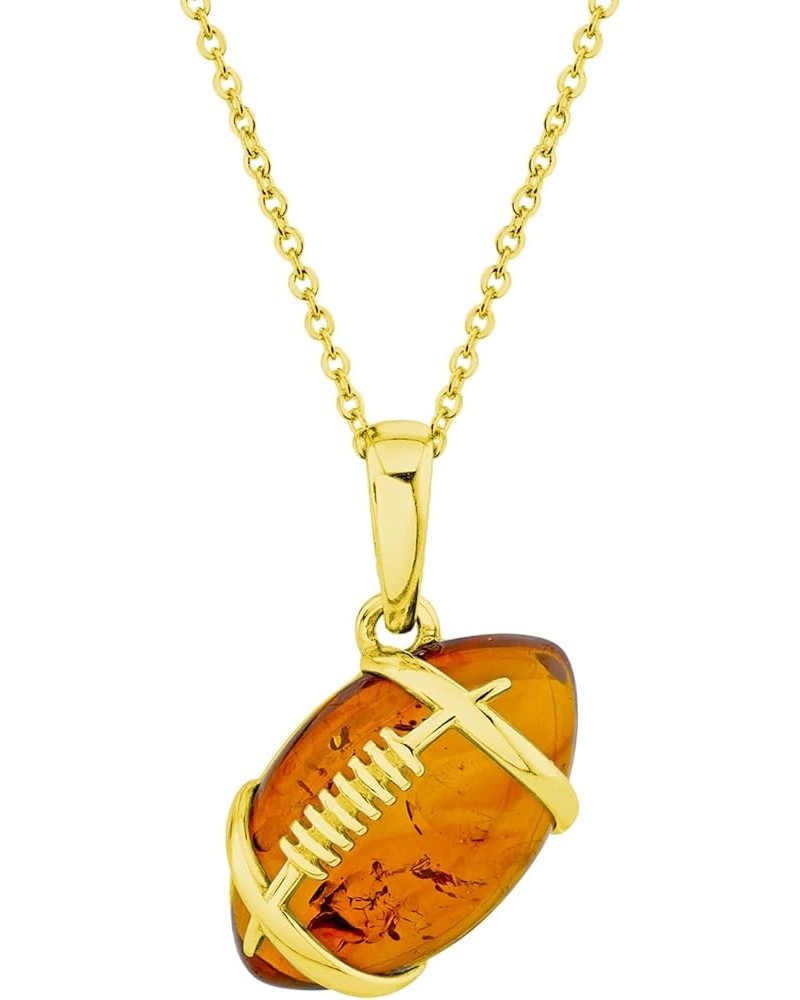 Mens Womens 925 Sterling Silver Sports Amber Pendants Necklaces 20" Chain Football Goldtone $24.96 Necklaces