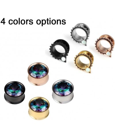 2 Pairs Selling Ear Tunnels Plugs with Stone Gauges Stainless Steel Gauge Earrings Piercing Jewelry for Women Mens 16mm-5/8" ...