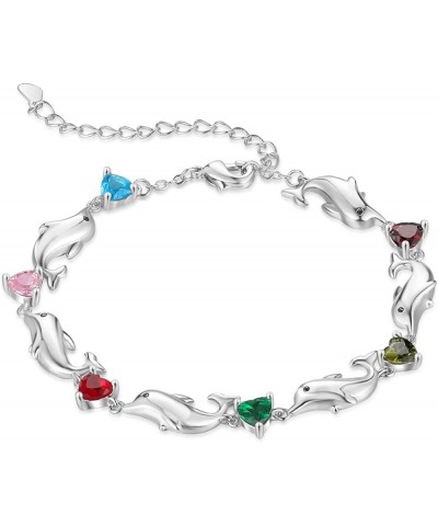 Personalized Dolphin Bracelet with Heart Simulated Birthstones, Custom 2-6 Names Anklet Gifts for Women Mom Grandma 6 Names $...