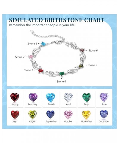 Personalized Dolphin Bracelet with Heart Simulated Birthstones, Custom 2-6 Names Anklet Gifts for Women Mom Grandma 6 Names $...