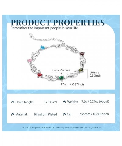 Personalized Dolphin Bracelet with Heart Simulated Birthstones, Custom 2-6 Names Anklet Gifts for Women Mom Grandma 6 Names $...