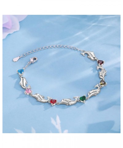 Personalized Dolphin Bracelet with Heart Simulated Birthstones, Custom 2-6 Names Anklet Gifts for Women Mom Grandma 6 Names $...