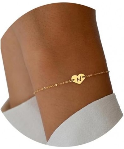 Dainty Heart Initial Bracelet For Women Girls,Classic 14K Gold Plated Chain Letter Charm Bracelet for Women Jewelry Gift N $8...