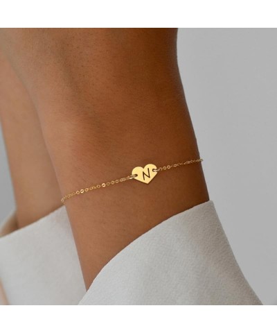 Dainty Heart Initial Bracelet For Women Girls,Classic 14K Gold Plated Chain Letter Charm Bracelet for Women Jewelry Gift N $8...