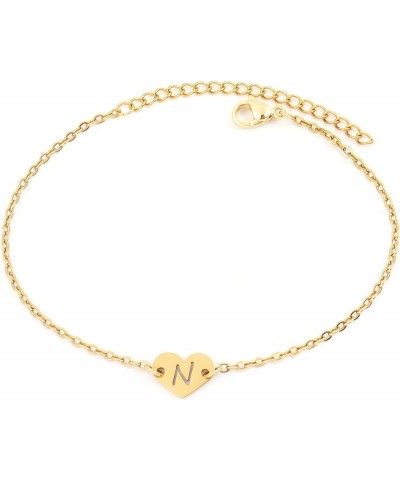 Dainty Heart Initial Bracelet For Women Girls,Classic 14K Gold Plated Chain Letter Charm Bracelet for Women Jewelry Gift N $8...