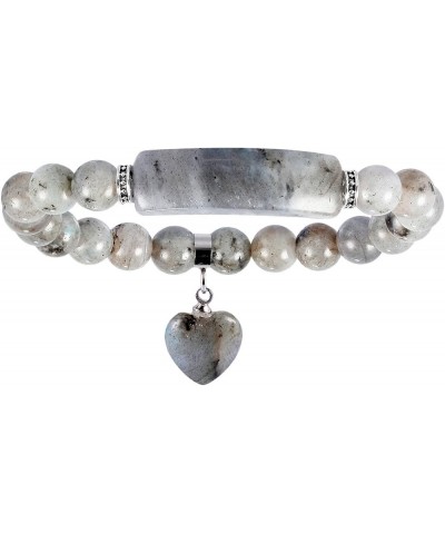 Handmade Love Heart Stone Bracelets for Women Men, Natural Crystal Bar Curved Bead Stretch Bracelet for Unisex white-2 $10.32...